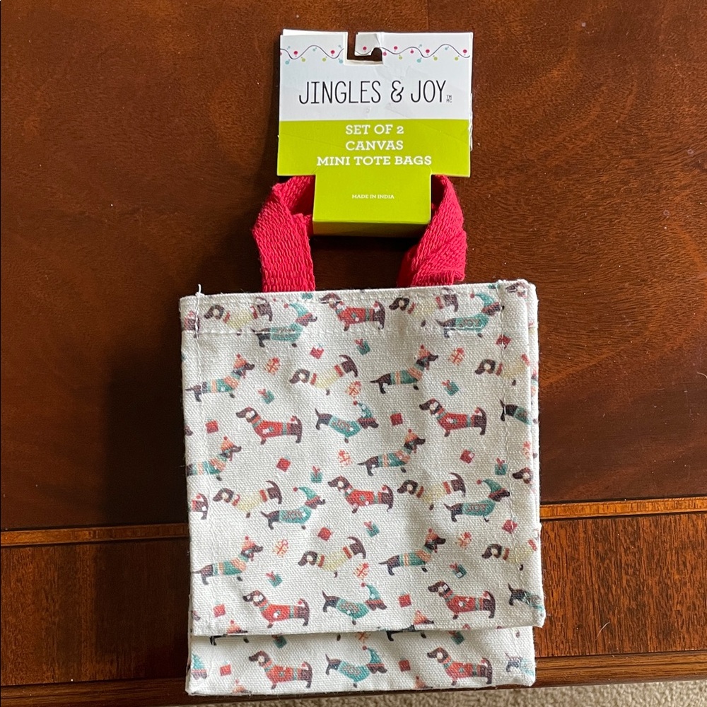Dachshund canvas Mini Tote Bag - Red Handles